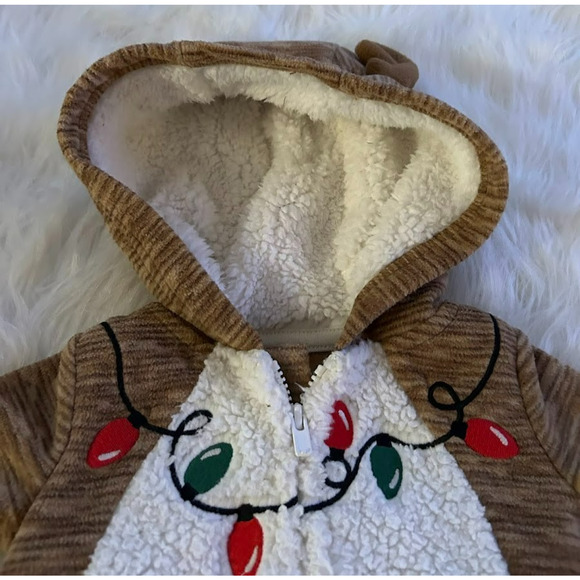 Carter's Just One You Reindeer Fleece Hooded Romper Brown Christmas 3 Months - Picture 4 of 9